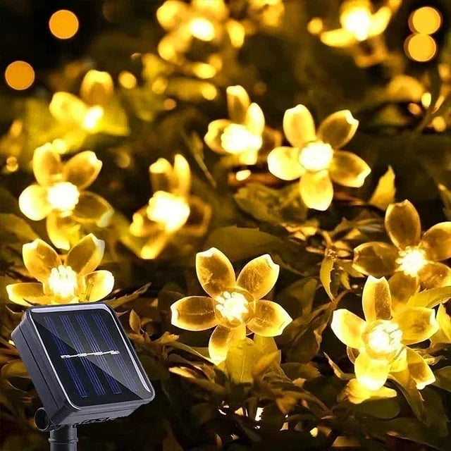 5M 50LED Solárne Reťazové Svetlá Vonkajšie Vodeodolné 8 Režimov Batérie Ovládané Kvety Čerešne