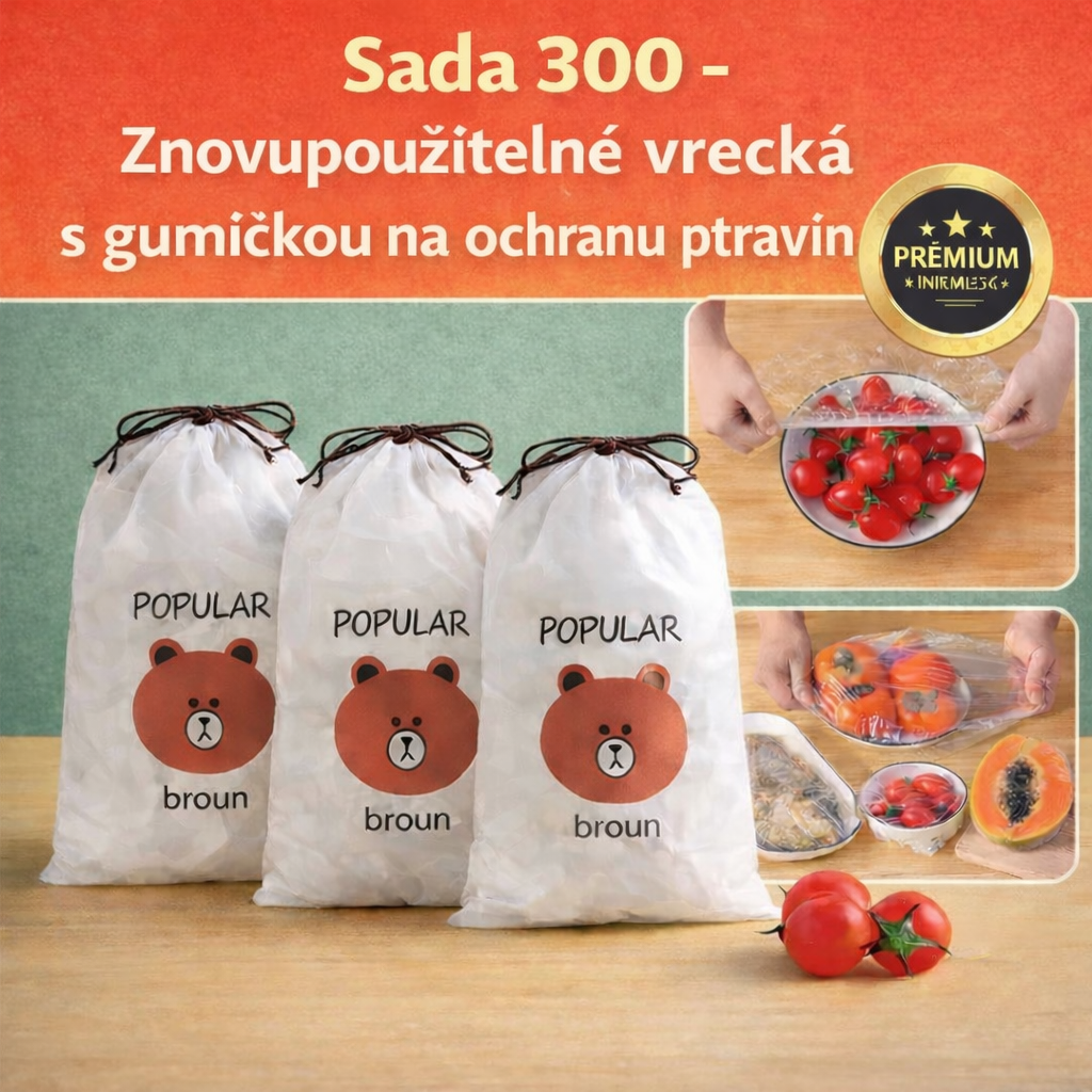 Set 300 – Opakovane použiteľné elastické vrecká na ochranu potravín